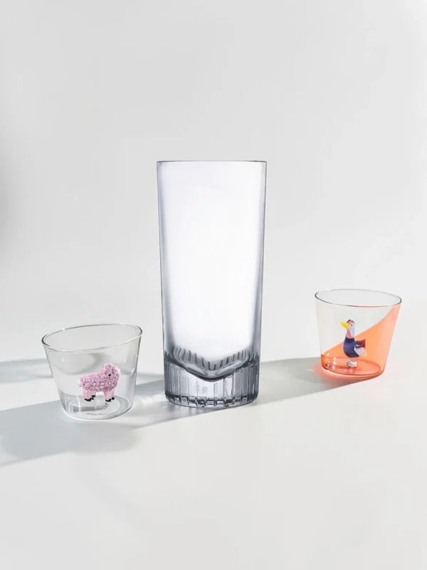 Caldera Highball Glass Set, Lead-Free Crystal, 4-Piece Vertical Cut Design