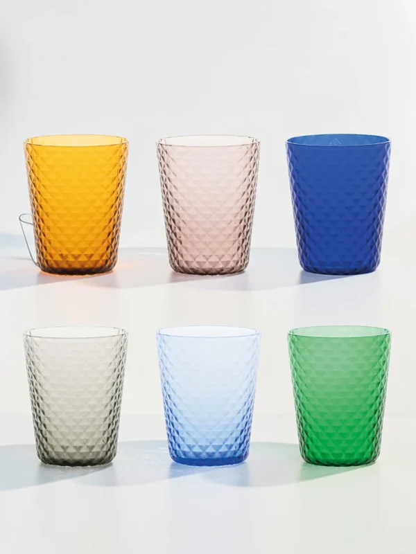 Isolano Tumbler Set, Soda-Lime Glass, Diamond-Effect Texture, 6-Piece