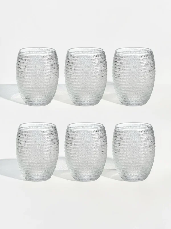 Helix Tumbler Set, Optic Design Glassware, 6-Piece Collection