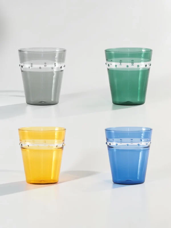 Pallini Tumbler Set, Borosilicate Glass, Stackable Colorful Glasses, 4-Piece