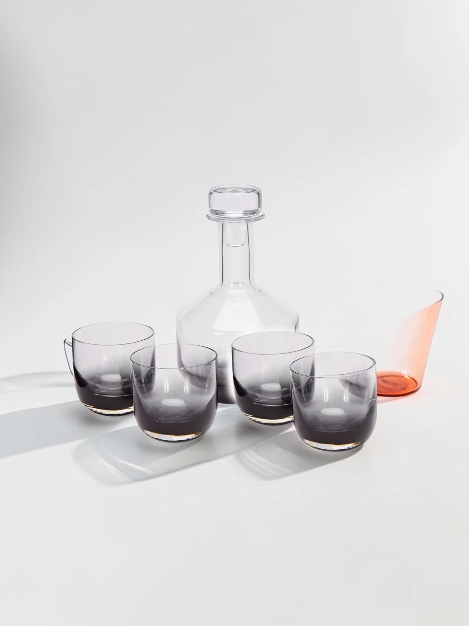 Tank Whiskey Decanter and Glass Set, Black Glass with Copper Detailing