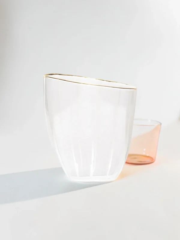 Distorted Pattern Water Glass Set, Eclectic Glassware, 2-Piece Collection