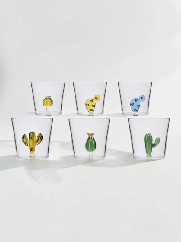 Desert Plants Tumbler Set, Borosilicate Glass, 6-Piece Botanical Collection