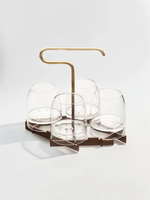 Presenter Set Whiskey Glassware with Serving Tray, Borosilicate Glass