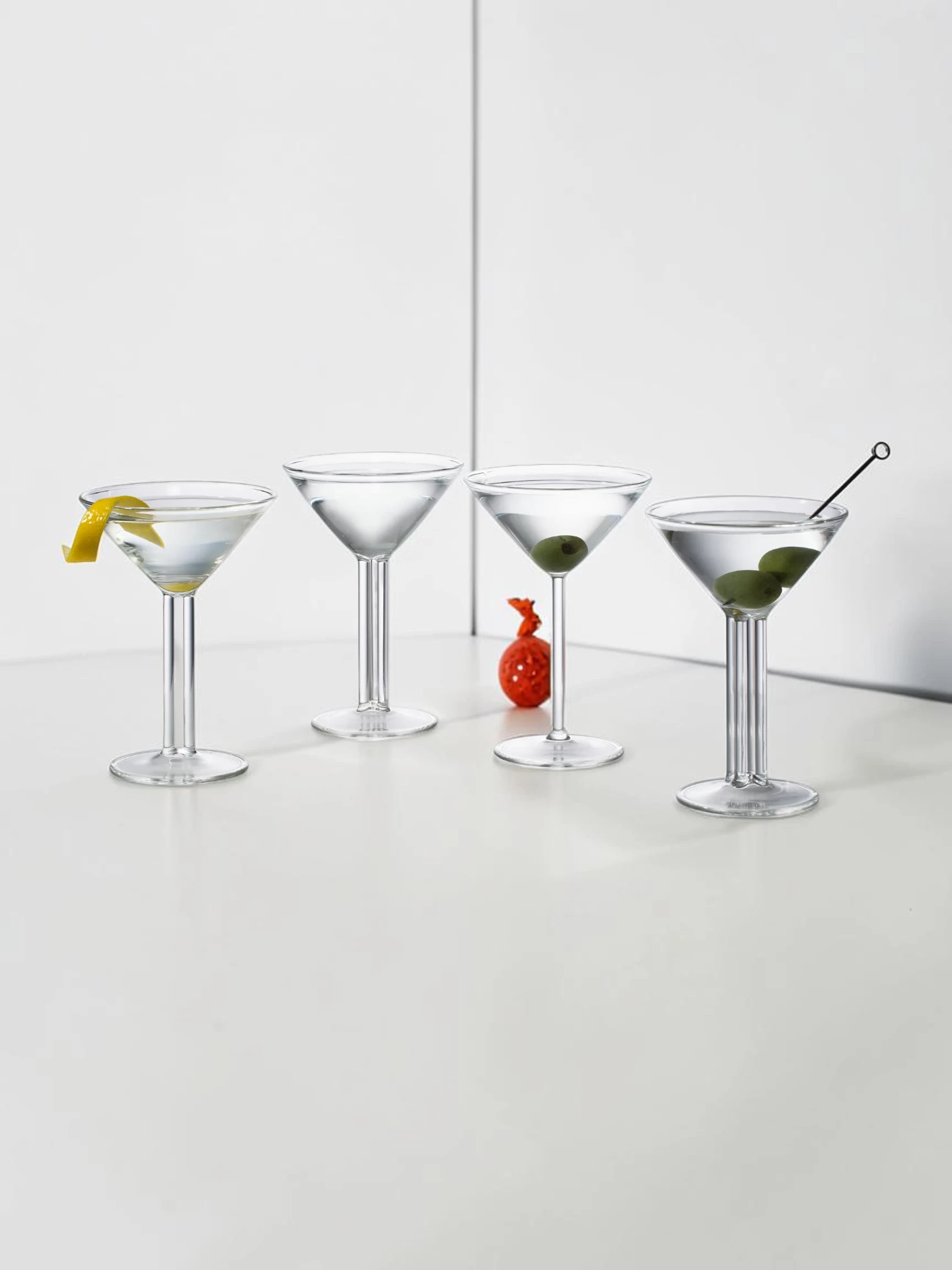 Mini Martini Glass Set, Clear Crystal, 4-Piece Vintage Collection - Image 2