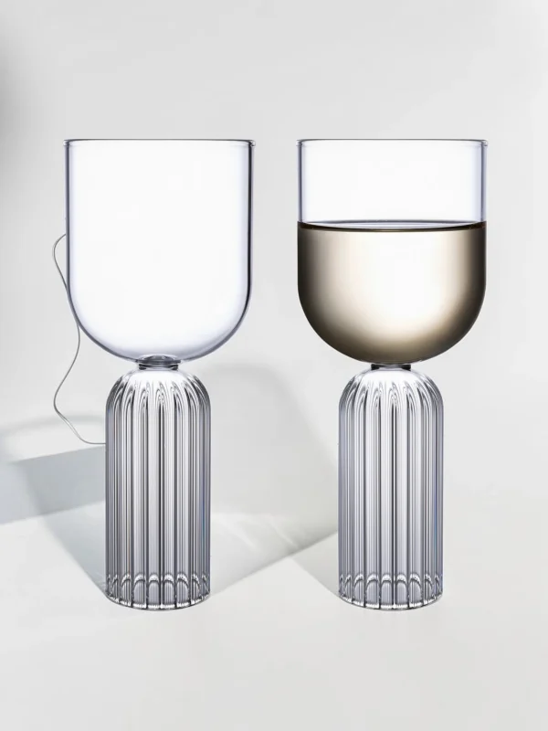 May Medium Glasses, Fluted Stem Borosilicate Glass, 2-Piece Set