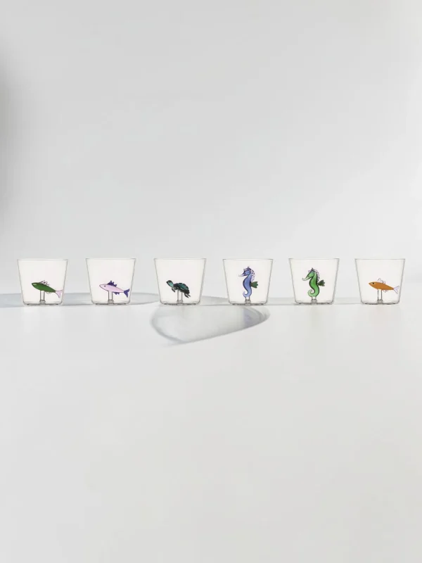 Marine Garden Glass Tumbler Set, Borosilicate Sea Life Glasses, 6-Piece