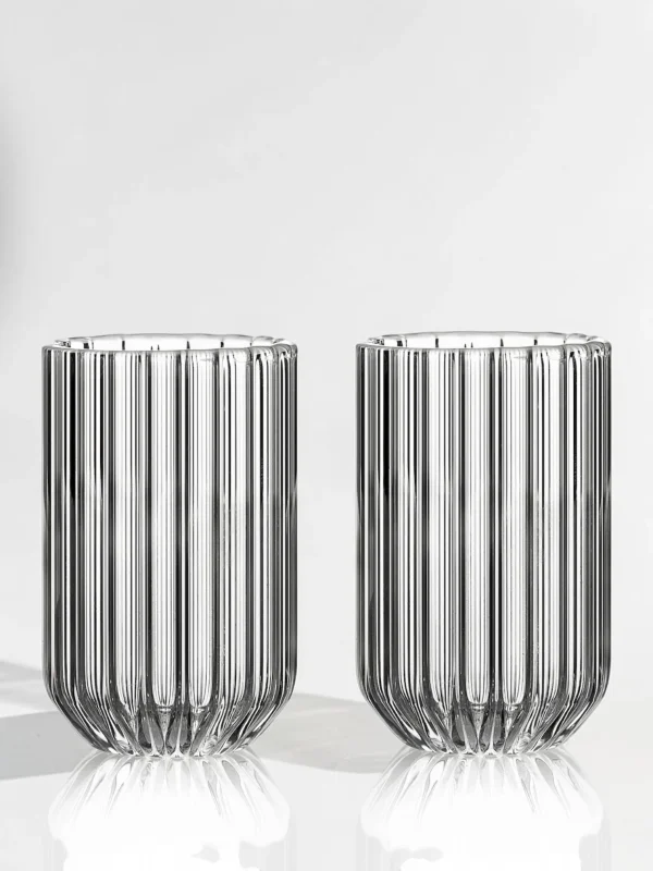 Espresso Shot Glass Set, Fluted Double-Walled Borosilicate Glass, 2-Piece