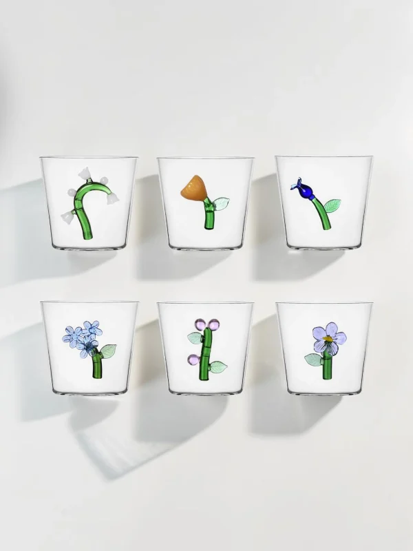 Botanica Floral Glass Tumbler Set, Borosilicate Glass, 6-Piece Collection