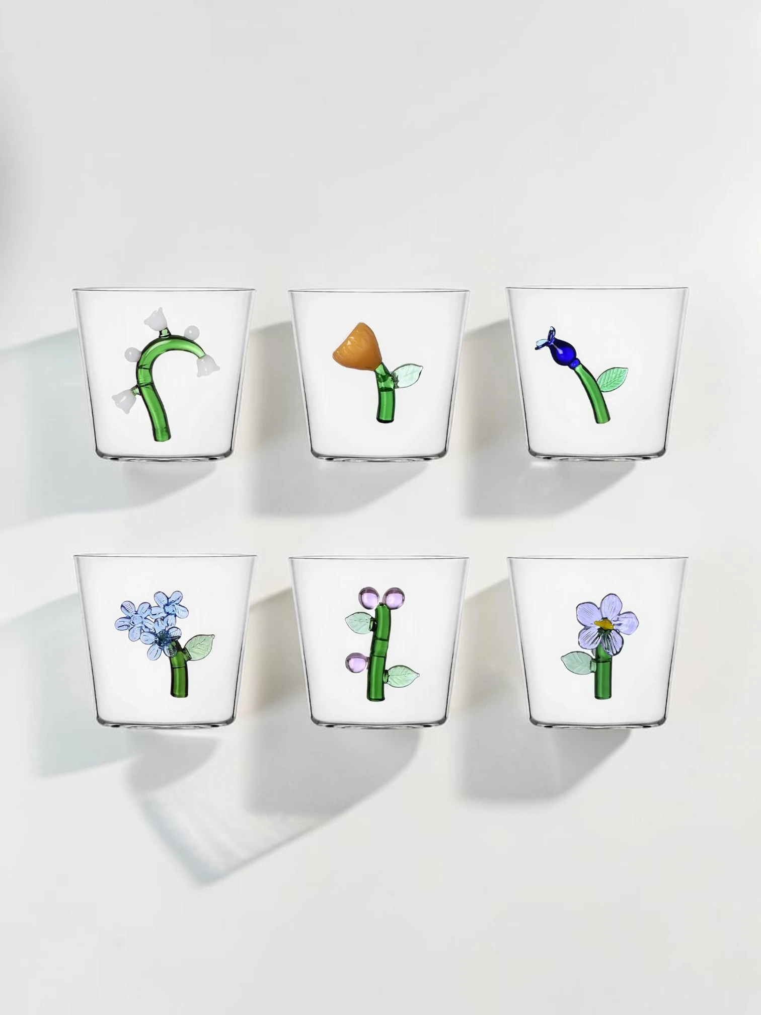 Botanica Floral Glass Tumbler Set, Borosilicate Glass, 6-Piece Collection