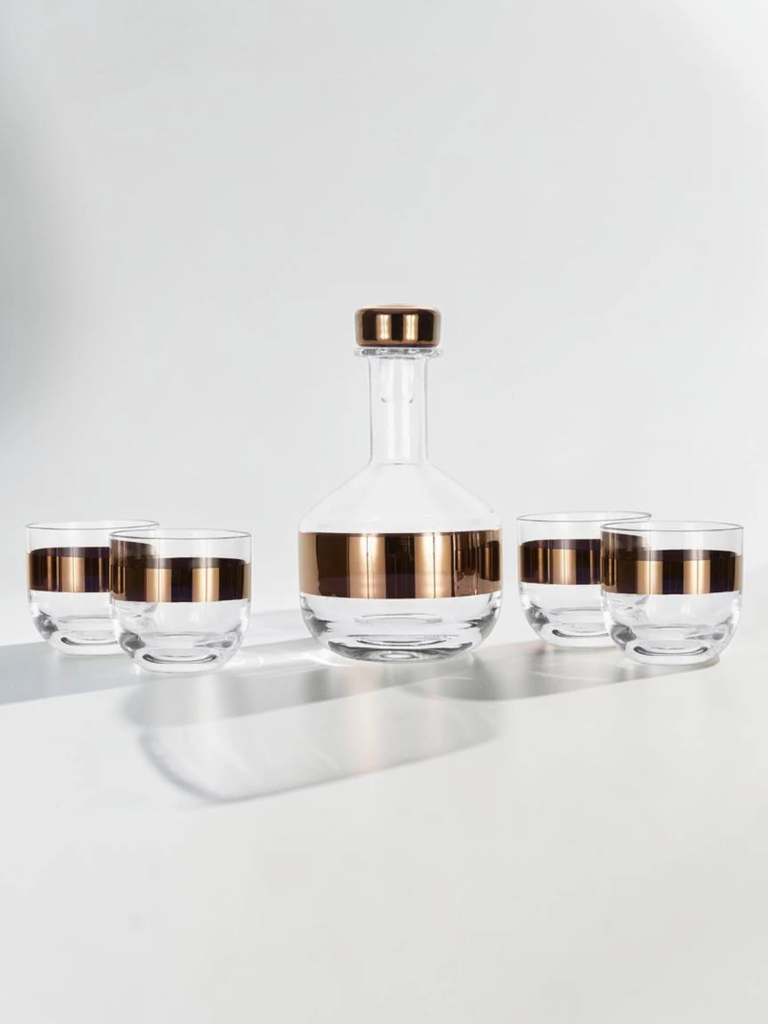Whiskey Decanter and Glassware Set, Glass with Copper Detailing, 5-Piece - Image 2